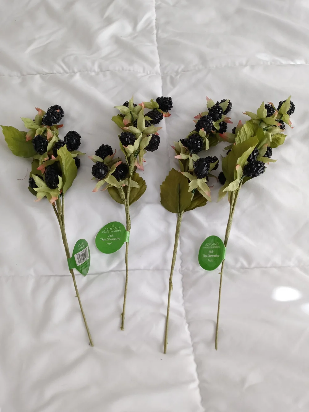 Ashland Black Faux Berry Stems with Green Leaves - Set of 4